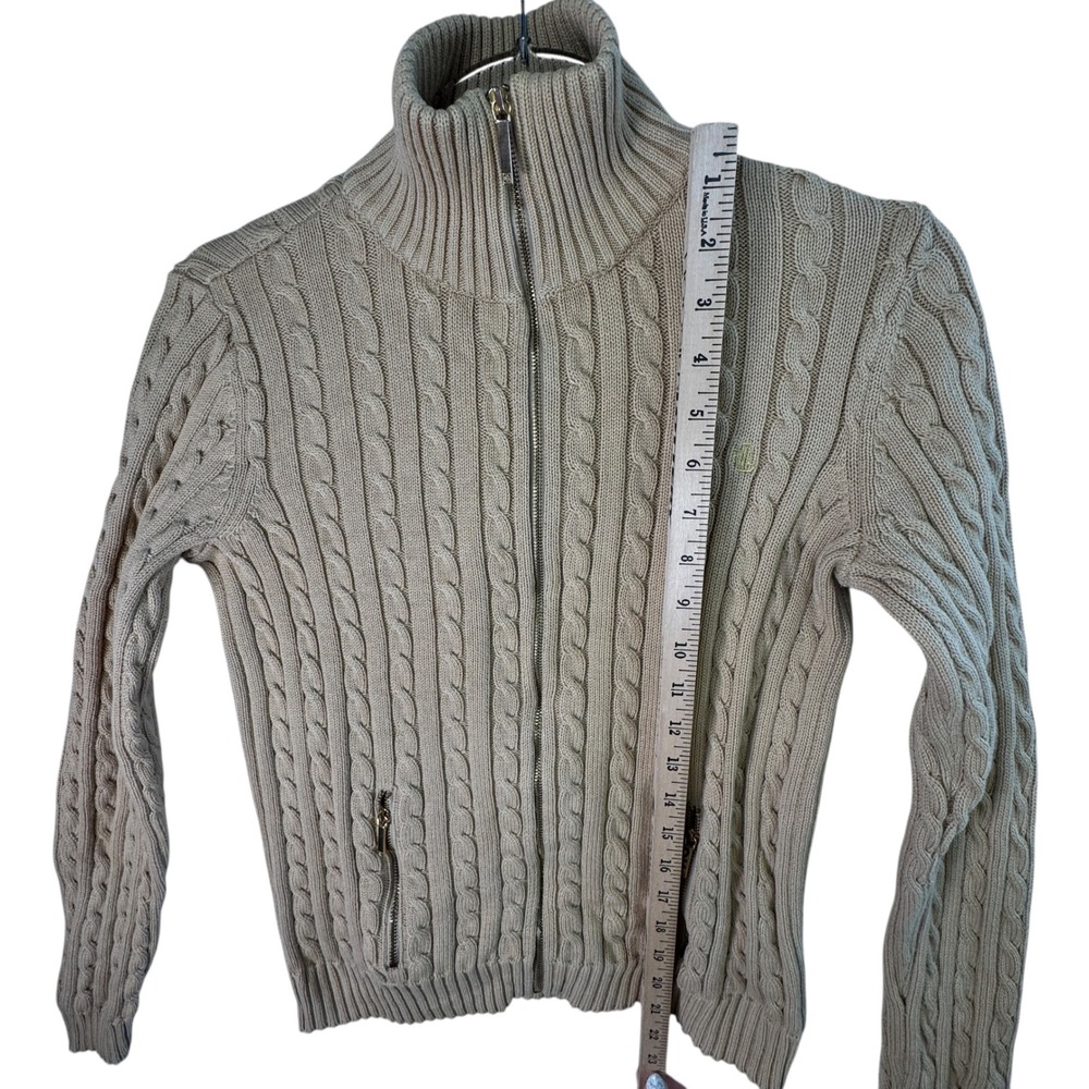Ralph Lauren Womens Sz S Tan Cable Knit Cotton Full Zip Sweater‎ Preppy Classic - Picture 6 of 9